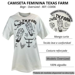 Camiseta Feminina Texas Farm Oversized Western Show Off White Com Estampa Marrom REF: CO006