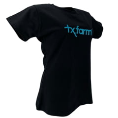 Camiseta Feminina Texas Farm Preta Com Logo Azul Ref: CF129