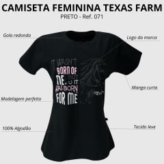 Camiseta Feminina Texas Farm Preta Estampa Cavalo Ref:CF071