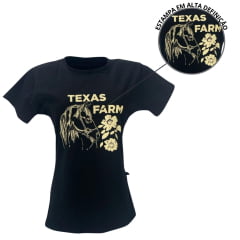 Camiseta Feminina Texas Farm Preta Estampa Cavalo Ref:CF237