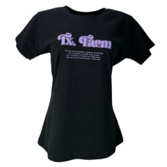 Camiseta Feminina Texas Farm Preta Logo Lilás Ref: CF239