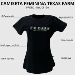 Camiseta Feminina Texas Farm Preta Logo Verde Claro R:CF130