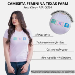 Camiseta Feminina Texas Farm Rosa BB Babylook Manga Curta Com Logo Em Quadrado REF: CF294