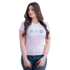 Camiseta Feminina Texas Farm Rosa BB Babylook Manga Curta Com Logo Em Quadrado REF: CF294