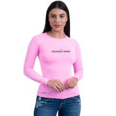 Camiseta Feminina Texas Farm Rosa Chiclete Manga Longa UV50+ Com Logo Preto Ref:UVF0006