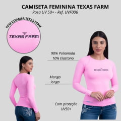 Camiseta Feminina Texas Farm Rosa Chiclete Manga Longa UV50+ Com Logo Preto Ref:UVF0006