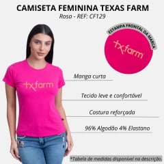 Camiseta Feminina Texas Farm Rosa Pink Babylook Manga Curta Com Logo Salmão REF: CF129