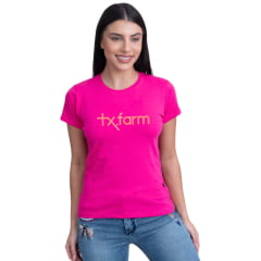 Camiseta Feminina Texas Farm Rosa Pink Babylook Manga Curta Com Logo Salmão REF: CF129