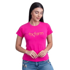 Camiseta Feminina Texas Farm Rosa Pink Babylook Manga Curta Com Logo Salmão REF: CF129