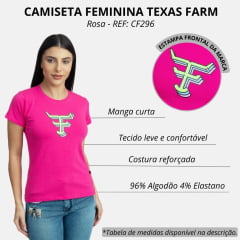 Camiseta Feminina Texas Farm Rosa Pink Babylook Manga Curta Com Logo Verde/Azul REF: CF296