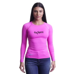 Camiseta Feminina Texas Farm Rosa Tutti Fruti Manga Longa UV50+ Com Logo Preto Ref:UVF0001