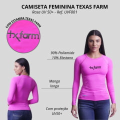 Camiseta Feminina Texas Farm Rosa Tutti Fruti Manga Longa UV50+ Com Logo Preto Ref:UVF0001