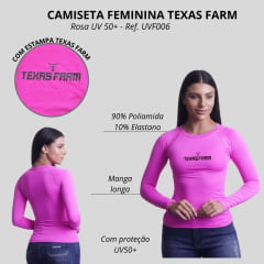 Camiseta Feminina Texas Farm Rosa Tutti Fruti Manga Longa UV50+ Com Logo Preto Ref:UVF0006