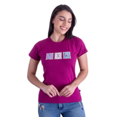 Camiseta Feminina Texas Farm Roxo Amora Babylook Manga Curta Com Logo Em Quadrado REF: CF294