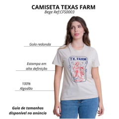 Camiseta Feminina Texas Farm Soft Friends Hip Manga Curta Bege Com Logo Estampado Azul Marinho/Vermelho Ref:CFS003