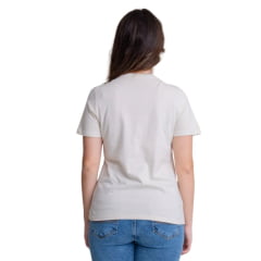 Camiseta Feminina Texas Farm Soft Friends Hip Manga Curta Bege Com Logo Estampado Azul Marinho/Vermelho Ref:CFS003