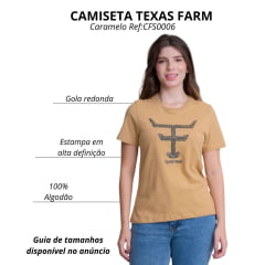 Camiseta Feminina Texas Farm Soft Friends Hip Manga Curta Caramelo Claro Logo Estampado Preto/Verde Ref:CFS006