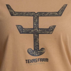 Camiseta Feminina Texas Farm Soft Friends Hip Manga Curta Caramelo Claro Logo Estampado Preto/Verde Ref:CFS006