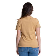 Camiseta Feminina Texas Farm Soft Friends Hip Manga Curta Caramelo Claro Logo Estampado Preto/Verde Ref:CFS006
