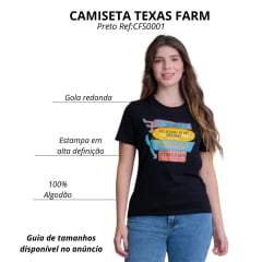 Camiseta Feminina Texas Farm Soft Friends Hip Manga Curta Preto Logo Estampado Preto/Azul E Amarelo  Ref:CFS0001