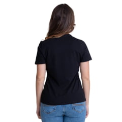 Camiseta Feminina Texas Farm Soft Friends Hip Manga Curta Preto Estampado Logo E Botas Ref:CFS0008
