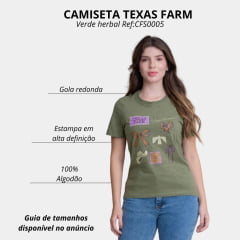 Camiseta Feminina Texas Farm Soft Friends Hip Manga Curta Verde Herbal Laço E Chapéu E Coração Ref:CFS0005