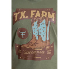 Camiseta Feminina Texas Farm Soft Friends Hip Manga Curta Verde Herbal Logo E Botas Ref:CFS0008