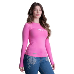 Camiseta Feminina Texas Farm Térmica Uv50+ Rosa Algodão Doce/Branco Manga Longa Ref:UVF001