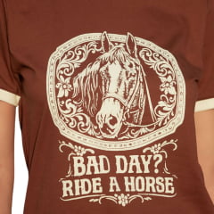 Camiseta Feminina Turkese T-Shirt Marrom Ribana Off White Estampada Ride a Horse - Ref:TS04604