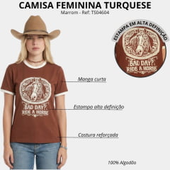 Camiseta Feminina Turkese T-Shirt Marrom Ribana Off White Estampada Ride a Horse - Ref:TS04604