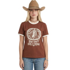 Camiseta Feminina Turkese T-Shirt Marrom Ribana Off White Estampada Ride a Horse - Ref:TS04604