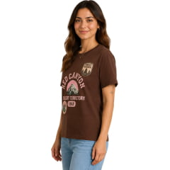 Camiseta Feminina Turkese T-Shirt Manga Curta Marrom Estampada Canyon Patches Em Rosa - Ref:TS04602