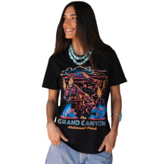 Camiseta Feminina Turkese T-Shirt Manga Curta Preto Estampada Grand Canyon Ref: TS04601