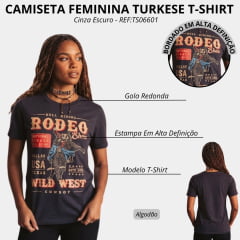 Camiseta Feminina Turkese T-Shirt Over Rodeo Show Cinza Escuro REF:TS06601