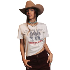 Camiseta Feminina Turkese T-Shirt Vintage Cowboy Off White Brilho Ref:TS07607