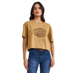 Camiseta Feminina TXC Cropped Oversize Fio 30 Manga Curta Marrom Claro Estampada Textile Ref:51412