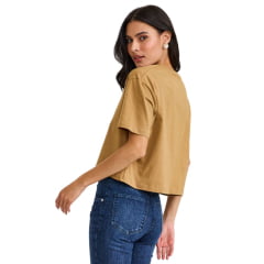 Camiseta Feminina TXC Cropped Oversize Fio 30 Manga Curta Marrom Claro Estampada Textile Ref:51412