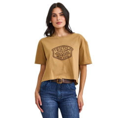 Camiseta Feminina TXC Cropped Oversize Fio 30 Manga Curta Marrom Claro Estampada Textile Ref:51412