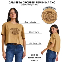 Camiseta Feminina TXC Cropped Oversize Fio 30 Manga Curta Marrom Claro Estampada Textile Ref:51412