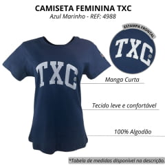 Camiseta Feminina TXC Custom Manga Curta Azul Marinho Estampado Logo Branco REF: 4988