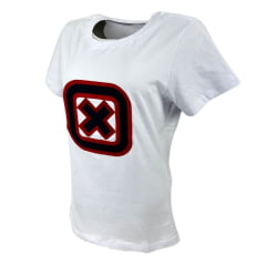 Camiseta Feminina TXC Custom Slim Branca Manga Curta Com Logo Azul/Vermelho Ref.50887