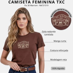 Camiseta Feminina TXC Fio 30 Manga Curta Marrom Bordado Creme Ref:51519
