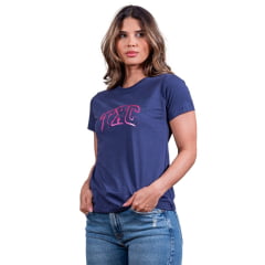 Camiseta Feminina TXC Manga Curta Azul Marinho Estampa Rosa - Ref. 50840