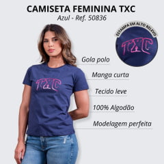Camiseta Feminina TXC Manga Curta Azul Marinho Estampa Rosa - Ref. 50840