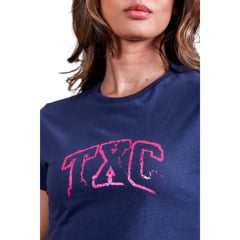 Camiseta Feminina TXC Manga Curta Azul Marinho Estampa Rosa - Ref. 50840