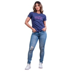 Camiseta Feminina TXC Manga Curta Azul Marinho Estampa Rosa - Ref. 50840