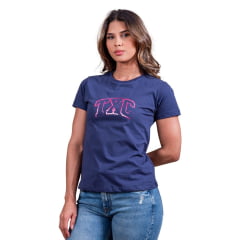 Camiseta Feminina TXC Manga Curta Azul Marinho Estampa Rosa - Ref. 50840