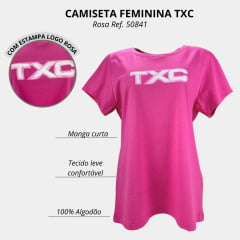 Camiseta Feminina TXC Manga Curta Custom Rosa Logo Rosa E Branco R.50841