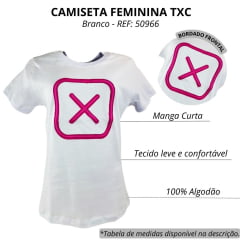 Camiseta Feminina TXC Manga Curta Slim Custom Branco Com Bordado Logo Rosa/Pink REF: 50966