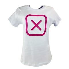 Camiseta Feminina TXC Manga Curta Slim Custom Branco Com Bordado Logo Rosa/Pink REF: 50966